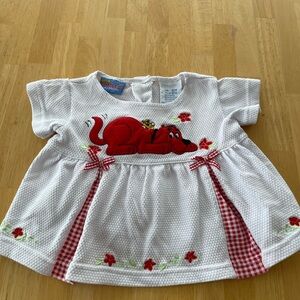 Vintage Clifford The Big Red Dog Girls Top Gingham 12 Months